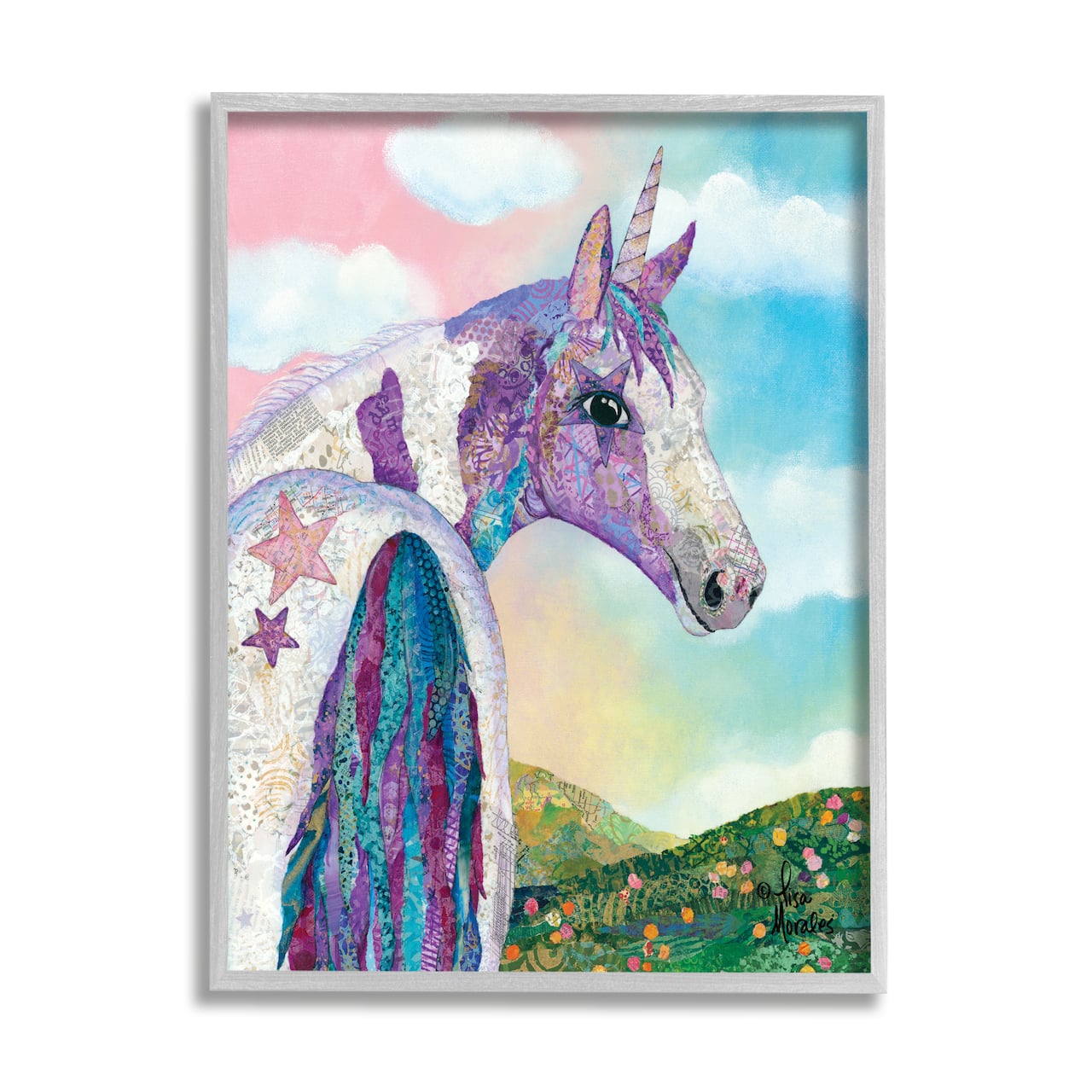 Stupell Industries Starry Eyed Unicorn Floral Fantasy Meadow Framed Giclee Art